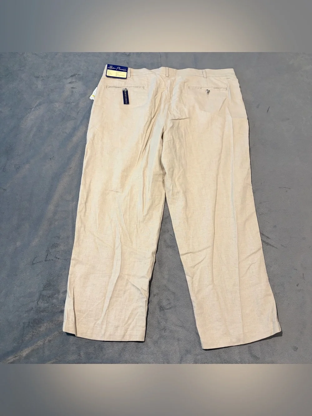 Alan Flusser Pants Mens 40x27 Beige Linen Blend Pleated Dress Trousers